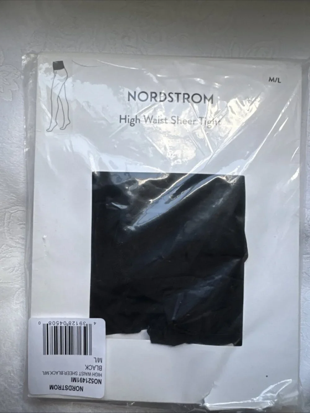 Nordstrom High Waist Sheer Tights Pantyhose Black 30 Denier Size M/L NEW